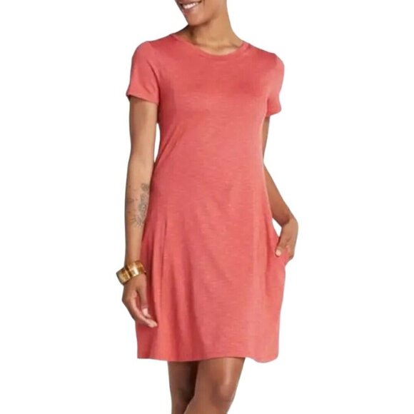 Toad&Co Windmere Short Sleeve Dress Marled Orange Tencell Blend Pockets Size S - Picture 1 of 6